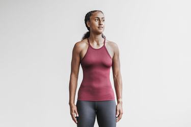 Nobull Halter Ribbed Women's Tank Tops Dark Red | Australia (SA5867)